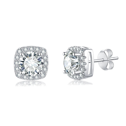 "FE-0020 1CT Halo Square Moissanite Stud Earrings/ 925 Sterling Silver/ D Color Ideal Cut/ VVS1 Clarity/Best Anniversary Gift/ Suits Every Occasion"