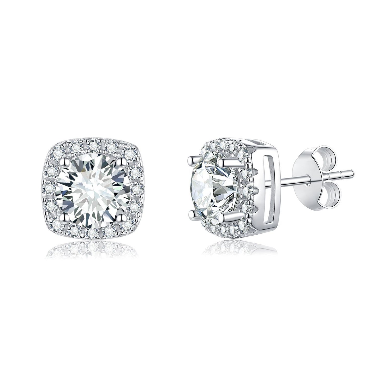 "FE-0020 1CT Halo Square Moissanite Stud Earrings/ 925 Sterling Silver/ D Color Ideal Cut/ VVS1 Clarity/Best Anniversary Gift/ Suits Every Occasion"