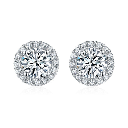 "FE-0023 1CT Round Brilliant Cut Moissanite Stud Earrings/ 925 Sterling Silver/ D Color Ideal Cut/ VVS1 Clarity/Best Anniversary Gift/ Suits Every Occasion"