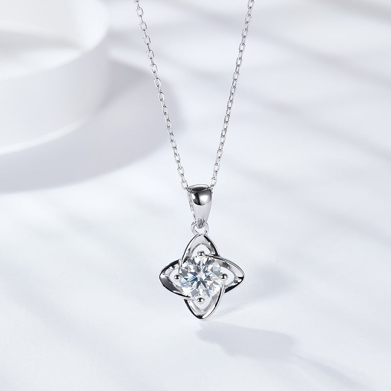 "FN-0027 1CT Round Brilliant Cut Moissanite Necklace/ 925 Sterling Silver/ D Color Ideal Cut/ VVS1 Clarity/Best Anniversary Gift/ Suits Every Occasion"