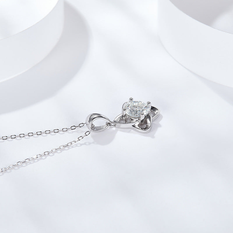 "FN-0027 1CT Round Brilliant Cut Moissanite Necklace/ 925 Sterling Silver/ D Color Ideal Cut/ VVS1 Clarity/Best Anniversary Gift/ Suits Every Occasion"