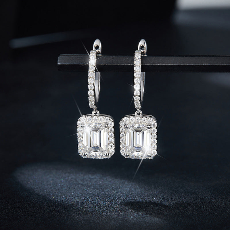 "FE-0030 1CT Emerald Cut Moissanite Leverback Earrings/ 925 Sterling Silver/ D Color Ideal Cut/ VVS1 Clarity/Best Anniversary Gift/ Suits Every Occasion"