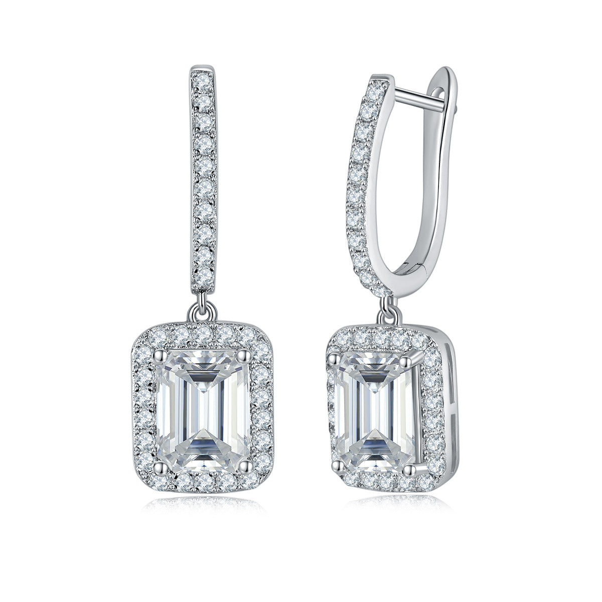 "FE-0030 1CT Emerald Cut Moissanite Leverback Earrings/ 925 Sterling Silver/ D Color Ideal Cut/ VVS1 Clarity/Best Anniversary Gift/ Suits Every Occasion"