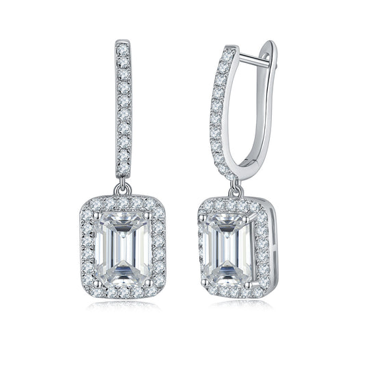 "FE-0030 1CT Emerald Cut Moissanite Leverback Earrings/ 925 Sterling Silver/ D Color Ideal Cut/ VVS1 Clarity/Best Anniversary Gift/ Suits Every Occasion"