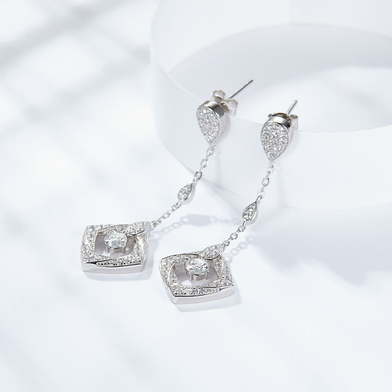 "FE-0015 0.3CT Round Brilliant Cut Moissanite Dangle Earrings/ 925 Sterling Silver/ D Color Ideal Cut/ VVS1 Clarity/Best Anniversary Gift/ Suits Every Occasion"