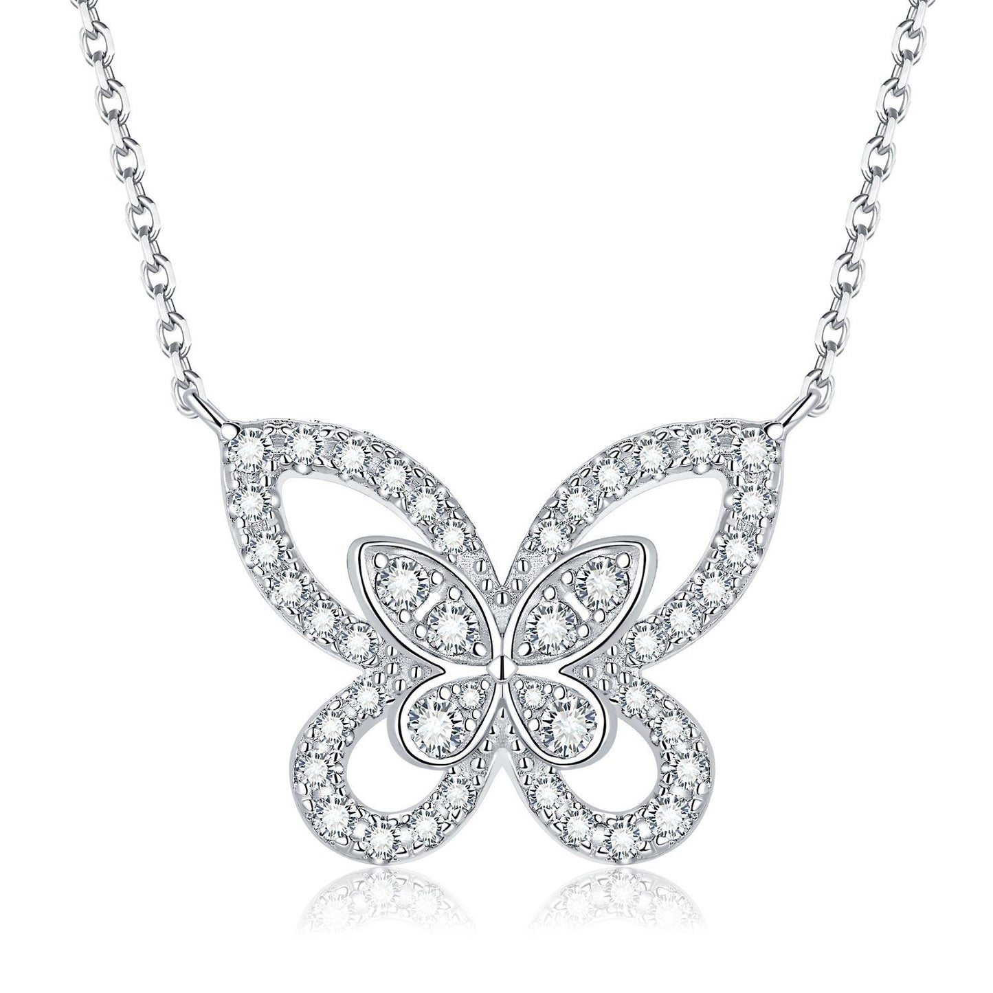 "FN-0031 Round Brilliant Cut Butterfly Moissanite Necklace/ 925 Sterling Silver/ D Color Ideal Cut/ VVS1 Clarity/Best Anniversary Gift/ Suits Every Occasion"