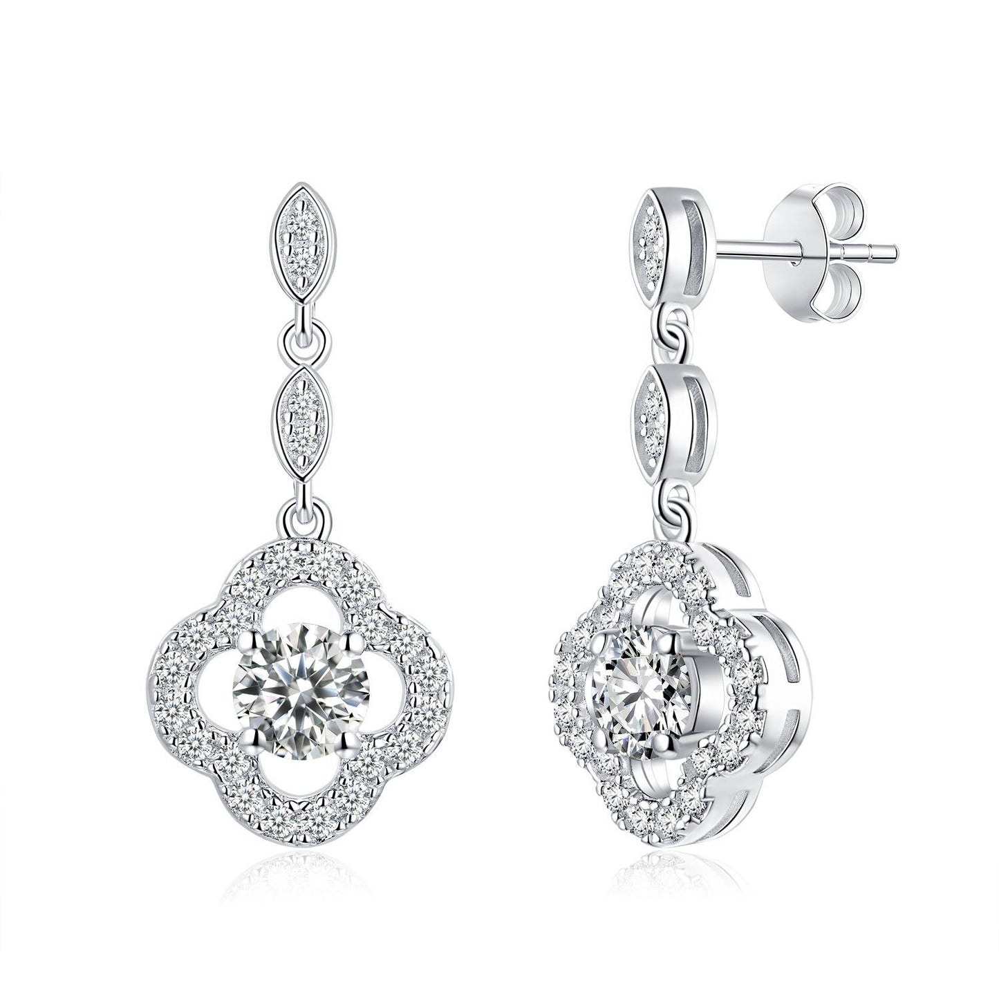 "FE-0017 5.2mm Clover-shaped Moissanite Dangle Earrings"