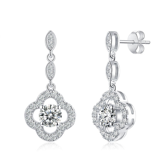 "FE-0017 5.2mm Clover-shaped Moissanite Dangle Earrings"