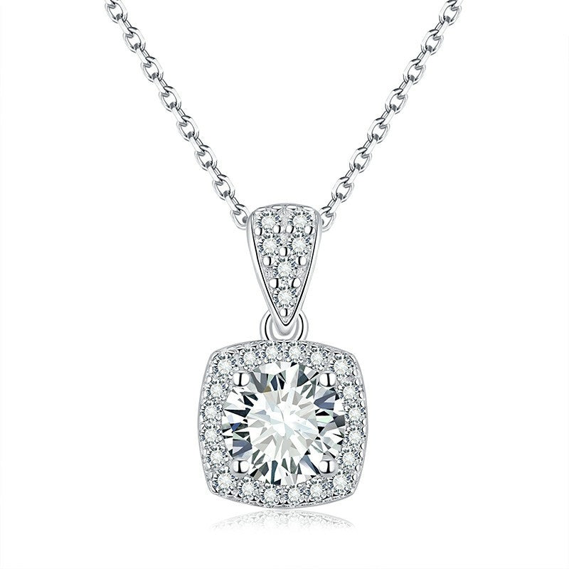 "FN-0005 1 CT Cushion Brilliant Moissanite Necklace with Certificate/925 Sterling Silver/D Color Ideal Cut/ VVS1 Clarity/ 21cm-50cm/Best Anniversary Gift/ Suits Every Occasion "