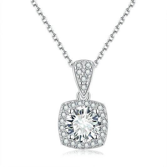 "FN-0005 1 CT Cushion Brilliant Moissanite Necklace with Certificate/925 Sterling Silver/D Color Ideal Cut/ VVS1 Clarity/ 21cm-50cm/Best Anniversary Gift/ Suits Every Occasion "
