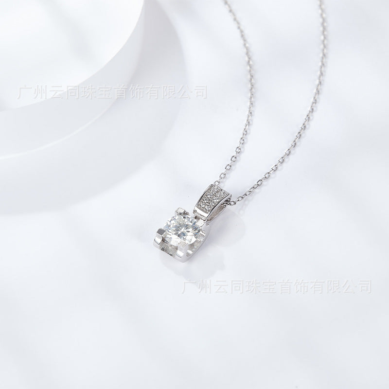 "FN-0016 2CT Round Brilliant Cut Moissanite Necklace/ 925 Sterling Silver/ D Color Ideal Cut/ VVS1 Clarity/Best Anniversary Gift/ Suits Every Occasion"
