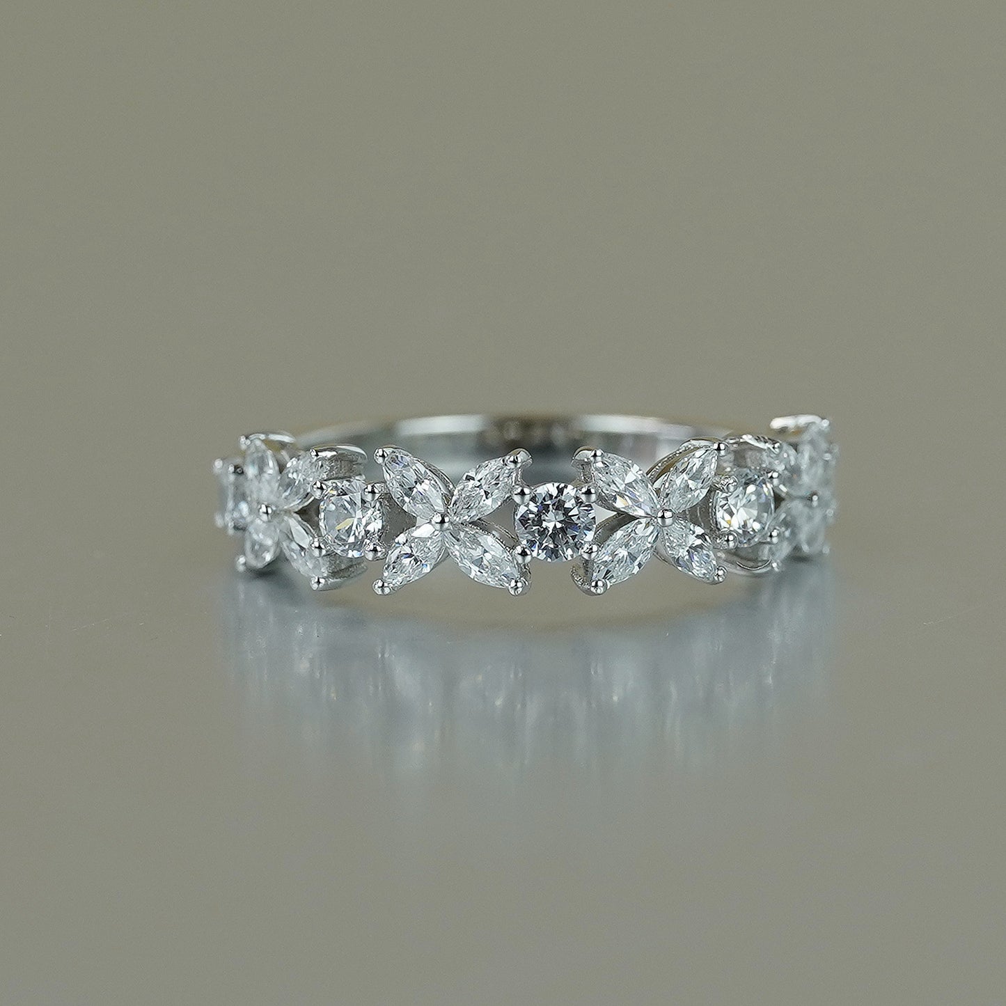 "ER-0013 Marquise and Round Half Moissanite Eternity Band/ 925 Sterling Silver/ D Color Ideal Cut/ VVS1 Clarity/Best Anniversary Gift/ Suits Every Occasion "