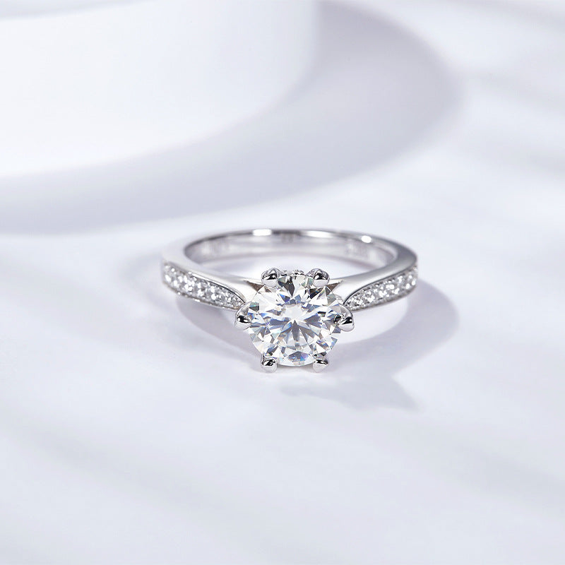 "FR-0018 1CT Six-claw Round Brilliant Cut Moissanite Rings/ 925 Sterling Silver/ D Color Ideal Cut/ VVS1 Clarity/Best Anniversary Gift/ Suits Every Occasion "