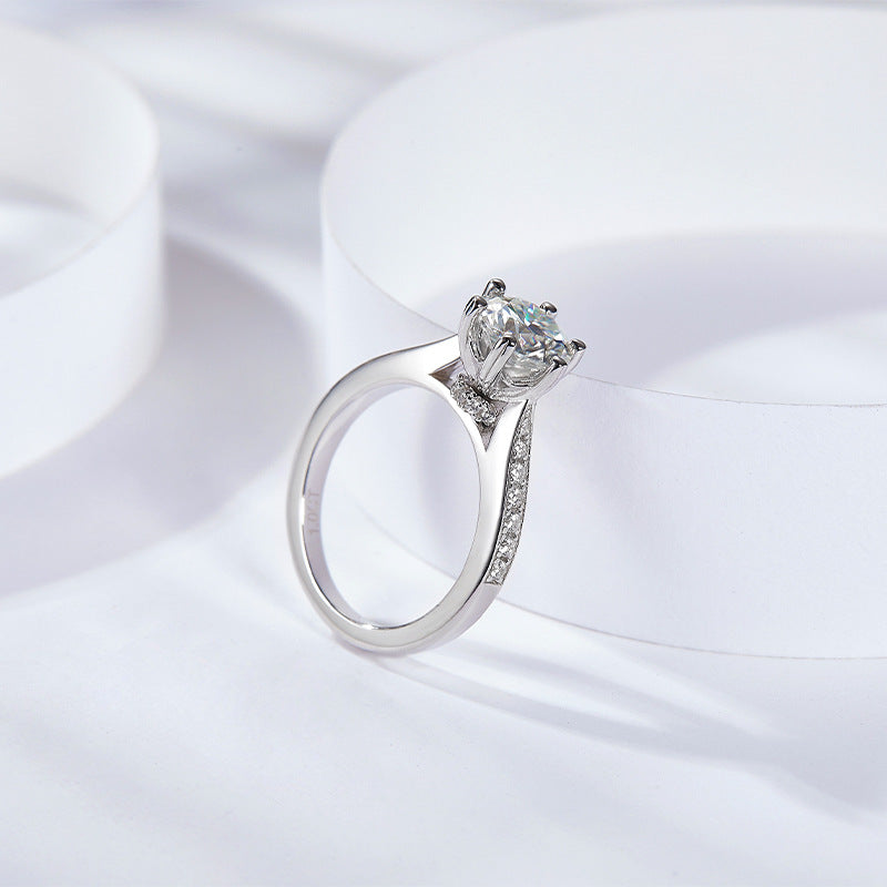 "FR-0018 1CT Six-claw Round Brilliant Cut Moissanite Rings/ 925 Sterling Silver/ D Color Ideal Cut/ VVS1 Clarity/Best Anniversary Gift/ Suits Every Occasion "
