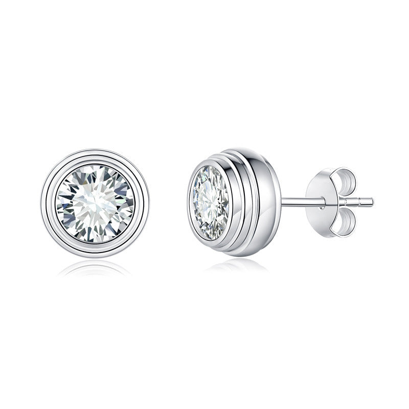 "FE-0013 1CT Bezel-Set Round Brilliant Cut Moissanite Stud Earrings/ 925 Sterling Silver/ D Color Ideal Cut/ VVS1 Clarity/Best Anniversary Gift/ Suits Every Occasion"