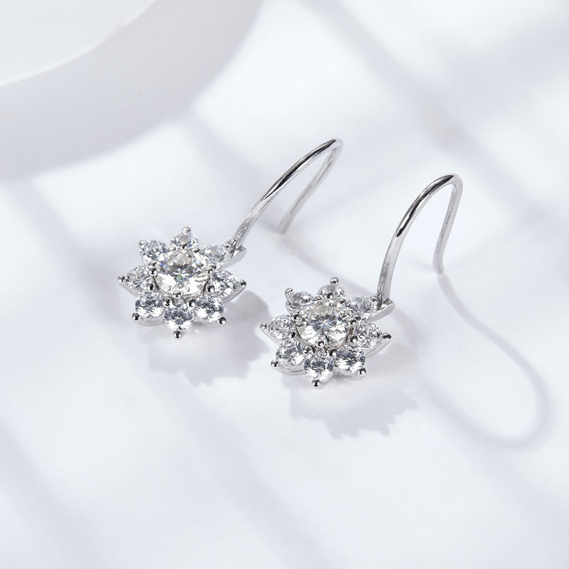 "FE-0014 Round Brilliant Cut  Cut Moissanite Dangle Earrings/ 925 Sterling Silver/ D Color Ideal Cut/ VVS1 Clarity/Best Anniversary Gift/ Suits Every Occasion "