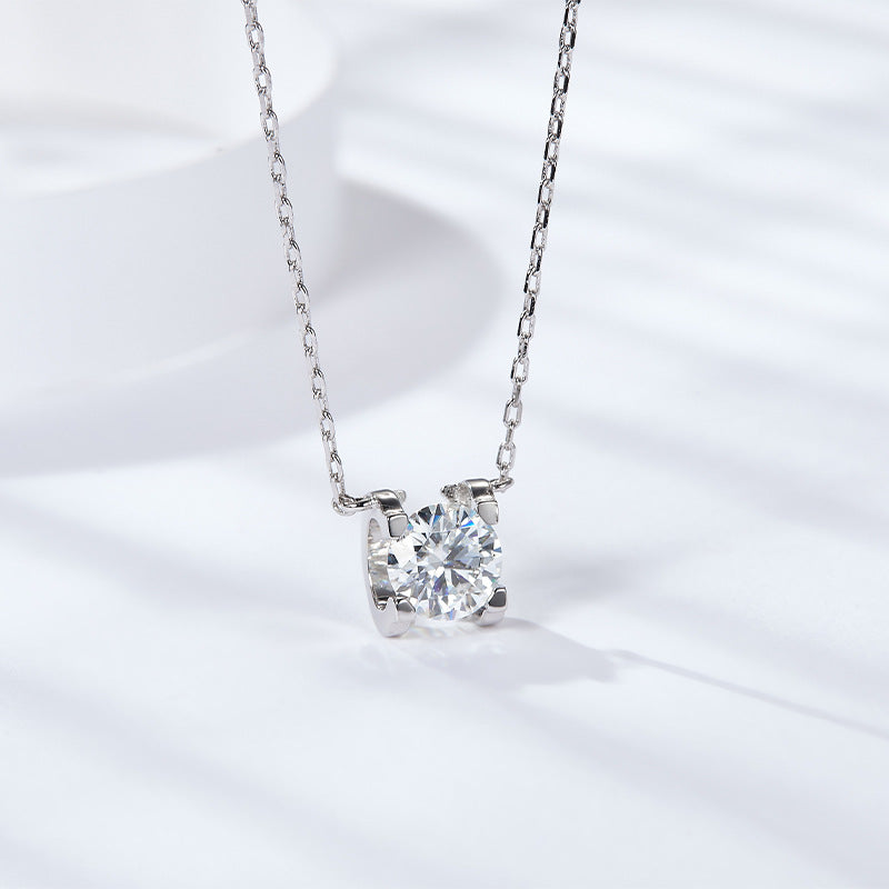 "FN-0017 2 CT Round Brilliant Cut Moissanite Pendant with Certificate/925 Sterling Silver /D Color Ideal Cut/ VVS1 Clarity/ 21cm-50cm/Best Anniversary Gift/ Suits Every Occasion "
