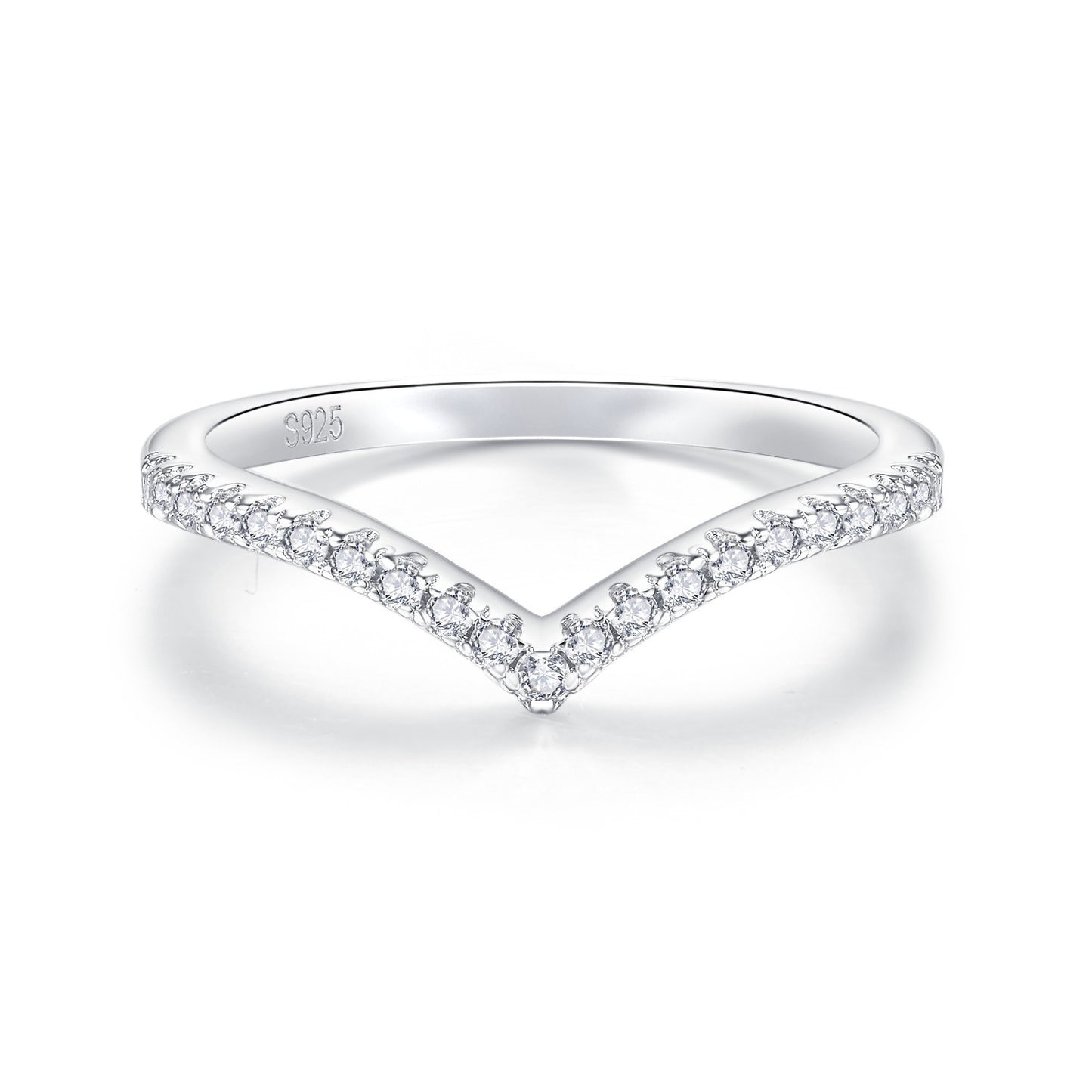 "ER-0022 Round Brilliant Cut V-shaped Half Moissanite Eternity Band/ 925 Sterling Silver/ D Color Ideal Cut/ VVS1 Clarity/Best Anniversary Gift/ Suits Every Occasion"