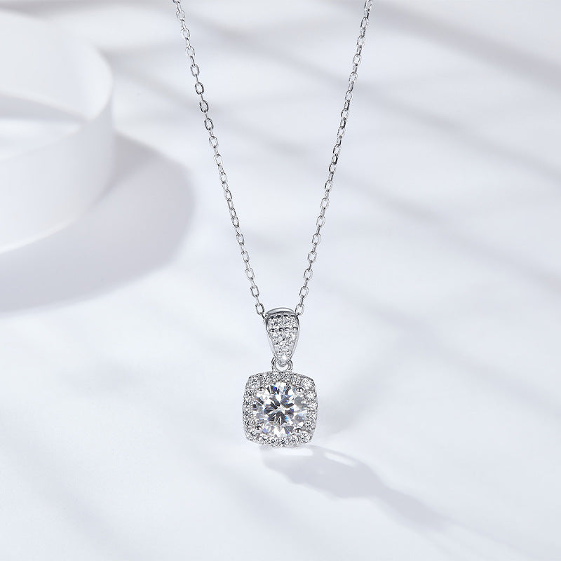 "FN-0005 1 CT Cushion Brilliant Moissanite Necklace with Certificate/925 Sterling Silver/D Color Ideal Cut/ VVS1 Clarity/ 21cm-50cm/Best Anniversary Gift/ Suits Every Occasion "