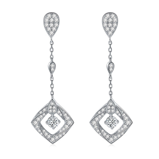 "FE-0015 0.3CT Round Brilliant Cut Moissanite Dangle Earrings/ 925 Sterling Silver/ D Color Ideal Cut/ VVS1 Clarity/Best Anniversary Gift/ Suits Every Occasion"