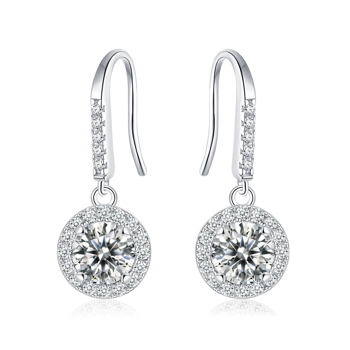 "FE-0022 1CT Round Brilliant Cut Moissanite Earrings/ 925 Sterling Silver/ D Color Ideal Cut/ VVS1 Clarity/Best Anniversary Gift/ Suits Every Occasion"