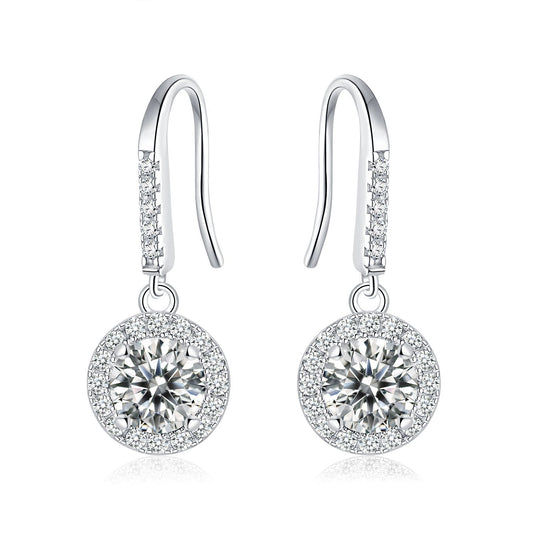 "FE-0022 1CT Round Brilliant Cut Moissanite Earrings/ 925 Sterling Silver/ D Color Ideal Cut/ VVS1 Clarity/Best Anniversary Gift/ Suits Every Occasion"