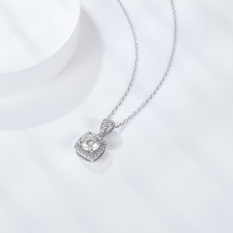 "FN-0005 1 CT Cushion Brilliant Moissanite Necklace with Certificate/925 Sterling Silver/D Color Ideal Cut/ VVS1 Clarity/ 21cm-50cm/Best Anniversary Gift/ Suits Every Occasion "