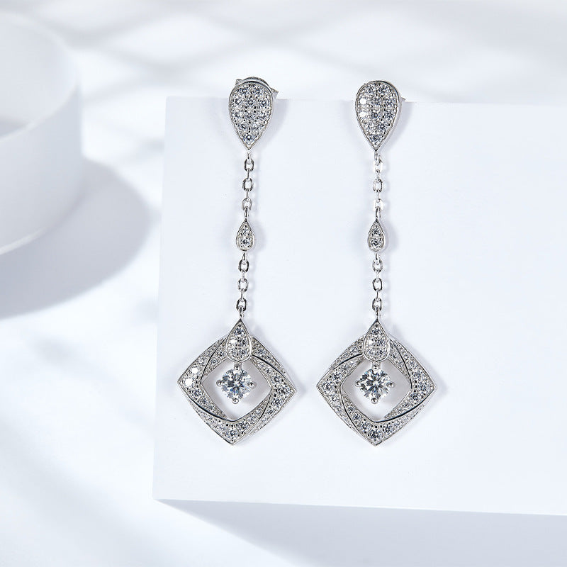 "FE-0015 0.3CT Round Brilliant Cut Moissanite Dangle Earrings/ 925 Sterling Silver/ D Color Ideal Cut/ VVS1 Clarity/Best Anniversary Gift/ Suits Every Occasion"