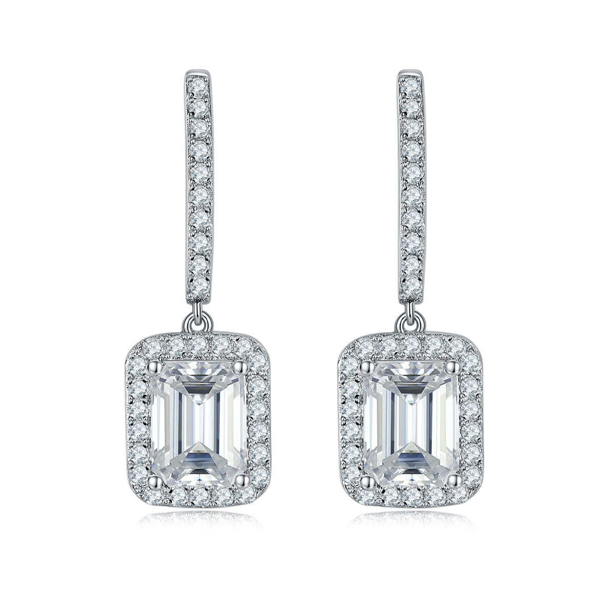 "FE-0030 1CT Emerald Cut Moissanite Leverback Earrings/ 925 Sterling Silver/ D Color Ideal Cut/ VVS1 Clarity/Best Anniversary Gift/ Suits Every Occasion"