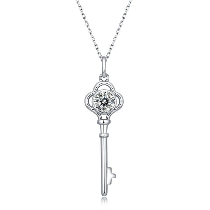 "FN-0020 1 CT Heart Key Moissanite Pendant with Certificate/925 Sterling Silver/D Color Ideal Cut/ VVS1 Clarity/ 21cm-50cm/ Best Anniversary Gift/ Suits Every Occasion "
