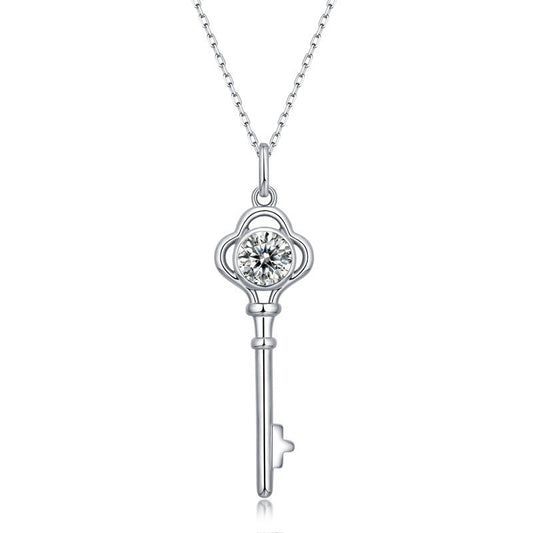 "FN-0020 1 CT Heart Key Moissanite Pendant with Certificate/925 Sterling Silver/D Color Ideal Cut/ VVS1 Clarity/ 21cm-50cm/ Best Anniversary Gift/ Suits Every Occasion "