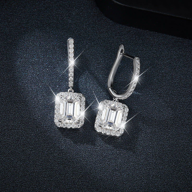 "FE-0030 1CT Emerald Cut Moissanite Leverback Earrings/ 925 Sterling Silver/ D Color Ideal Cut/ VVS1 Clarity/Best Anniversary Gift/ Suits Every Occasion"