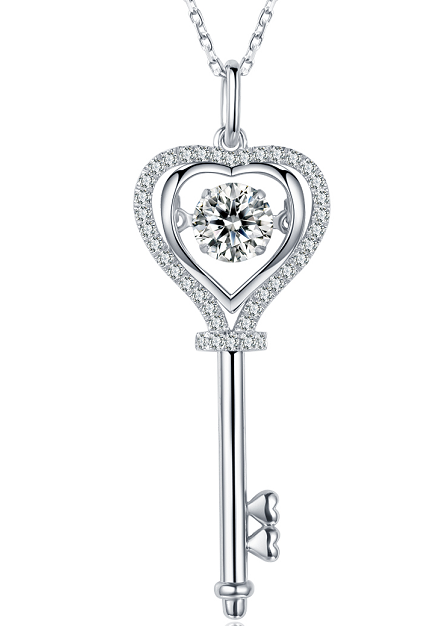 "FN-0036 1 CT Heart Key Moissanite Pendant with Certificate/925 Sterling Silver/D Color Ideal Cut/ VVS1 Clarity/ 21cm-50cm/ Best Anniversary Gift/ Suits Every Occasion "