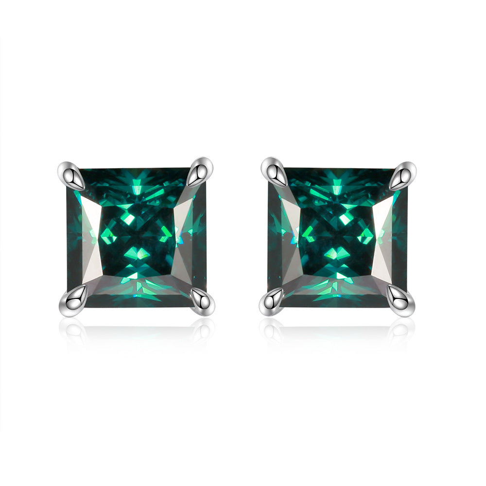 "CM-0015 1CT Square Modified Moissanite Studs/ 925 Sterling Silver/ Green Spark Ideal Cut/ VVS1 Clarity/Best Anniversary Gift/ Suits Every Occasion "