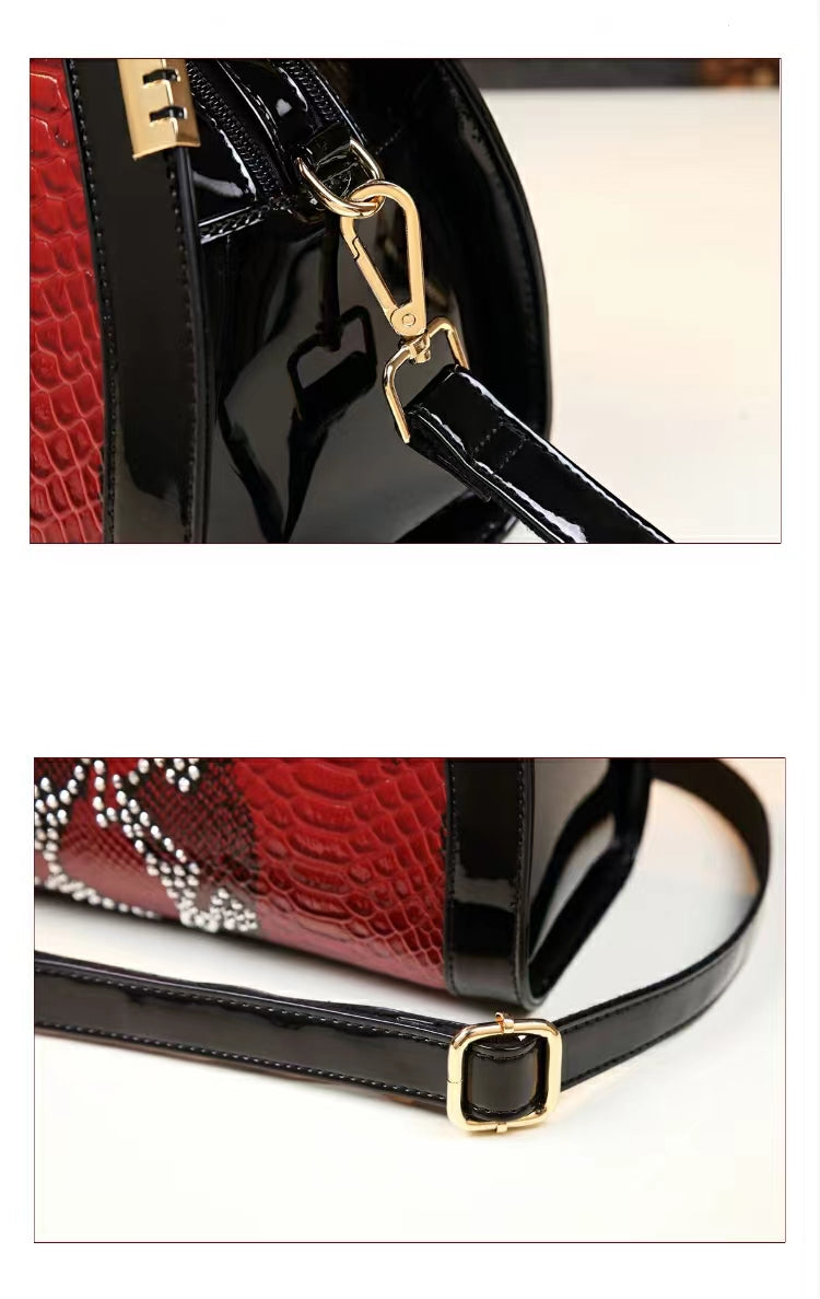 WB-0015/ Crocodile Embossed Leather With Laces Crossbody Bag
