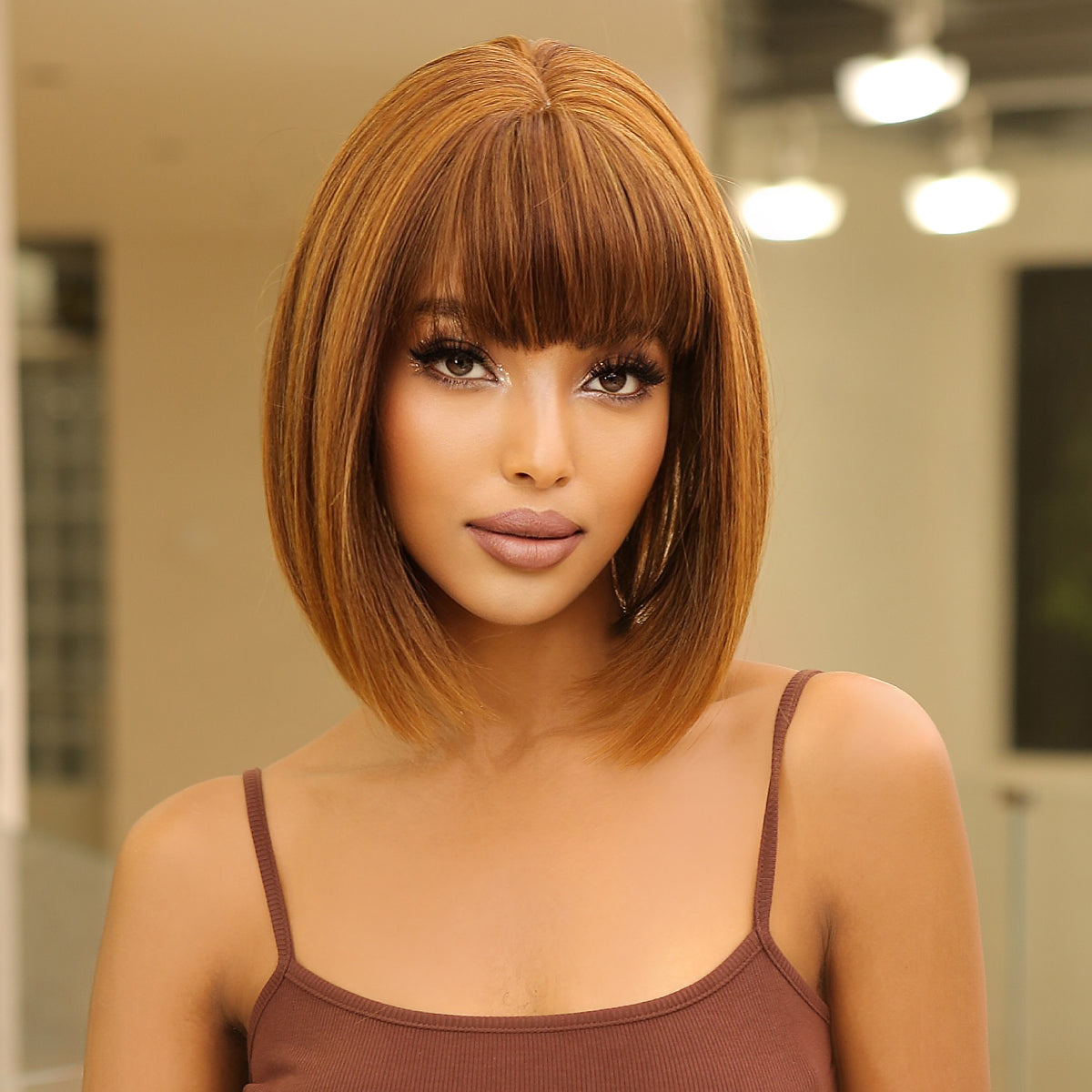 LC2071-2 14 Inch short straight bobo wigs blonde wigs with bangs wigs for women