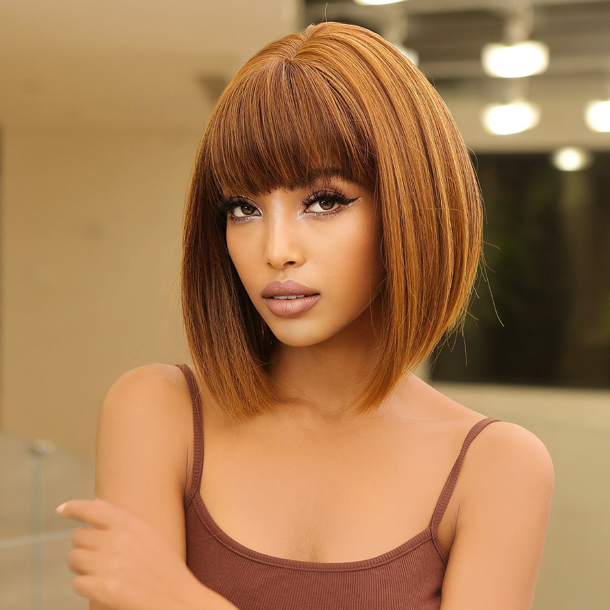 LC2071-2 14 Inch short straight bobo wigs blonde wigs with bangs wigs for women