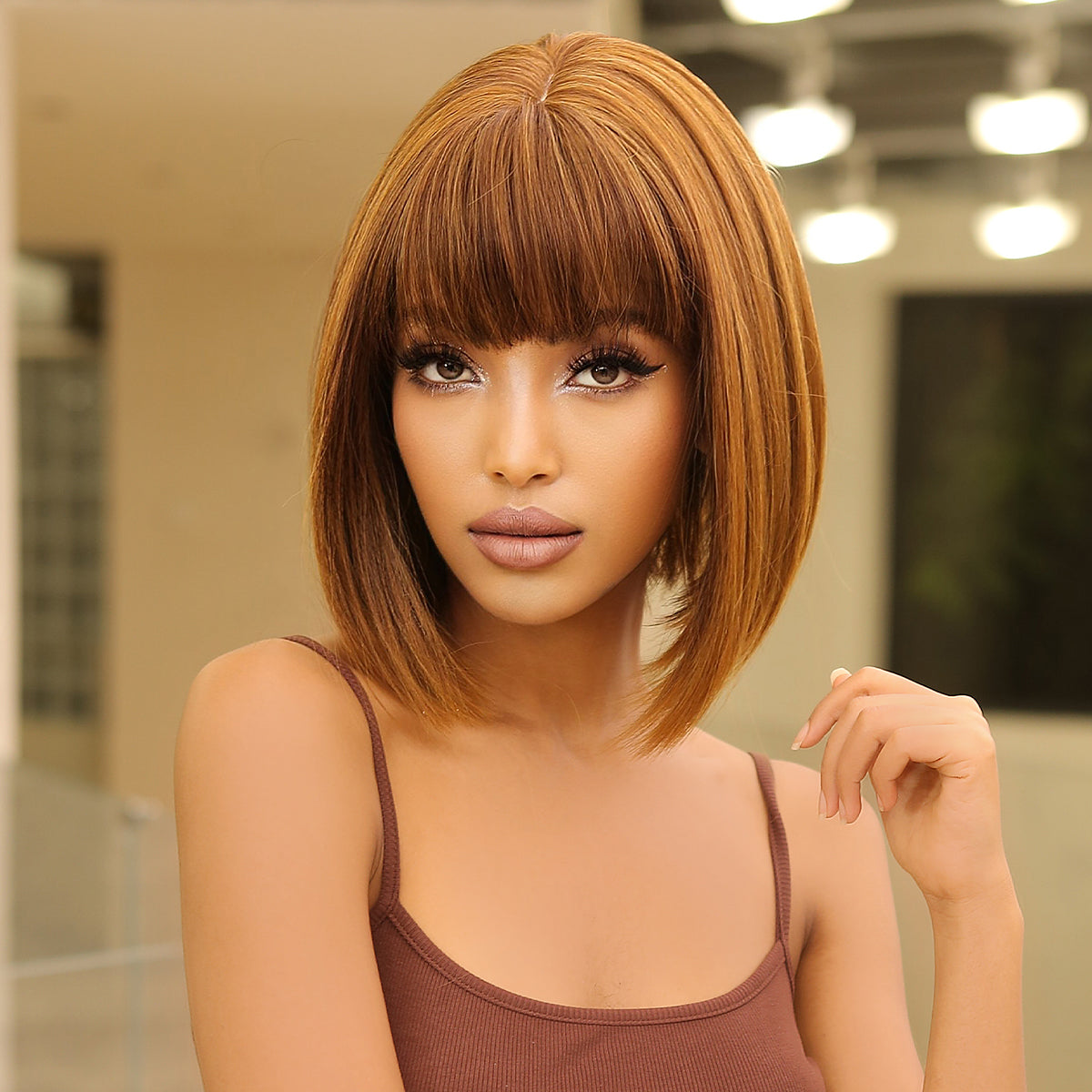 LC2071-2 14 Inch short straight bobo wigs blonde wigs with bangs wigs for women