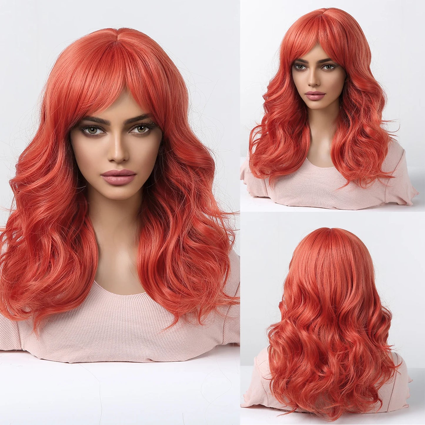 WL1048-2 18 Inches Long Curly Red Wigs with Bnags Synthetic Wigs Women's Wigs for Daily or Cosplay Use