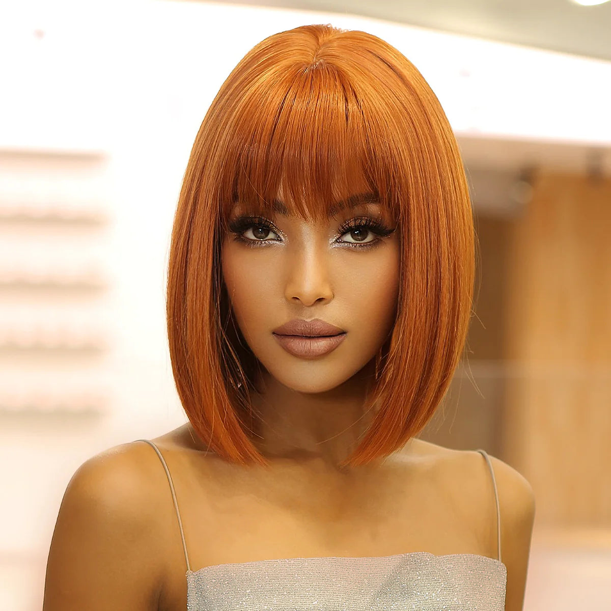 LC2071-3 short straight bobo wigs orange with bangs wigs for women for daily life