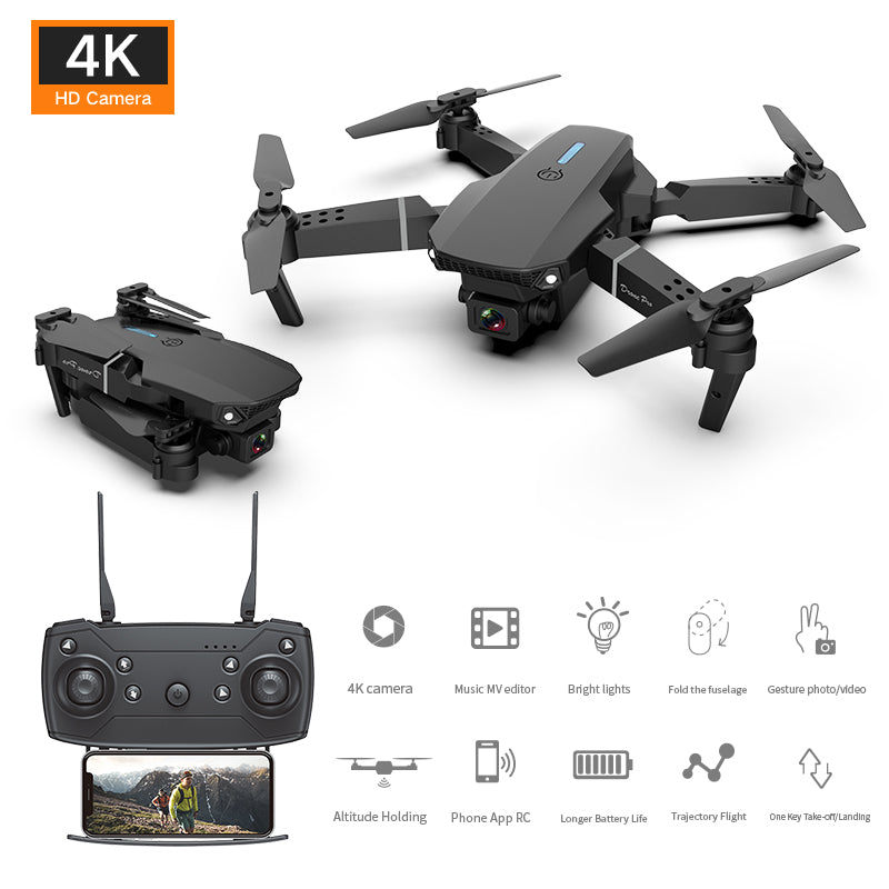 E88 Drone with 4K Camera, WiFi FPV 1080P HD Dual Foldable RC Quadcopter Altitude Hold, Headless Mode, Visual Positioning, Auto Return Mobile App Control