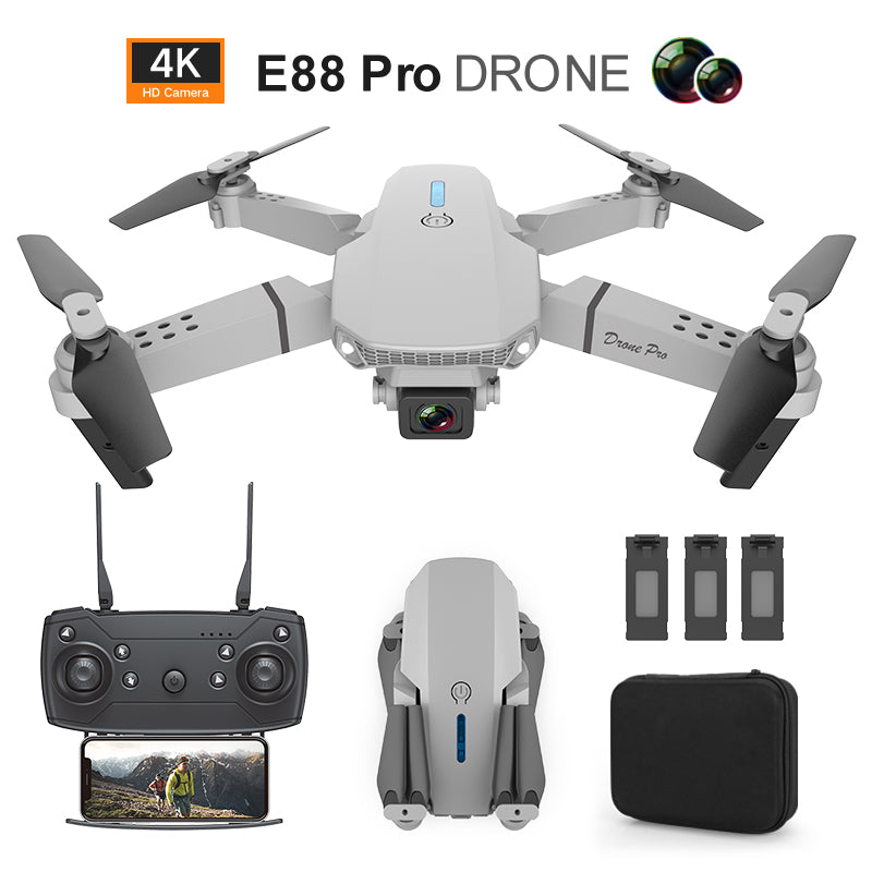 E88 Drone with 4K Camera, WiFi FPV 1080P HD Dual Foldable RC Quadcopter Altitude Hold, Headless Mode, Visual Positioning, Auto Return Mobile App Control