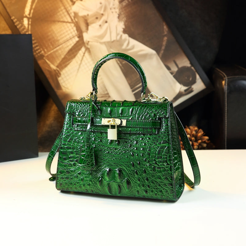 WB-0010/ Crocodile Embossed Leather With Laces Crossbody Bag
