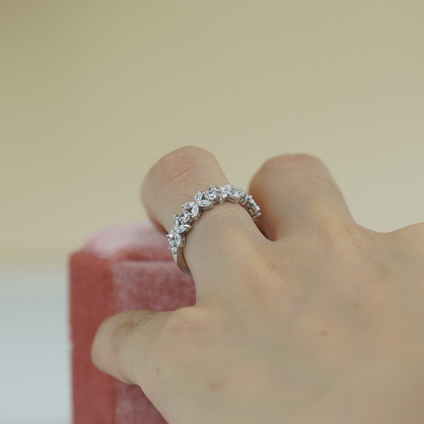 "ER-0013 Marquise and Round Half Moissanite Eternity Band/ 925 Sterling Silver/ D Color Ideal Cut/ VVS1 Clarity/Best Anniversary Gift/ Suits Every Occasion "